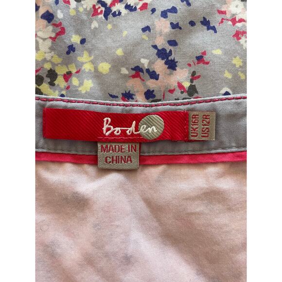 Boden Short Skirt 12R Lined Floral All Cotton Gray Yellow Pink Flowers Size Zip - Picture 4 of 11